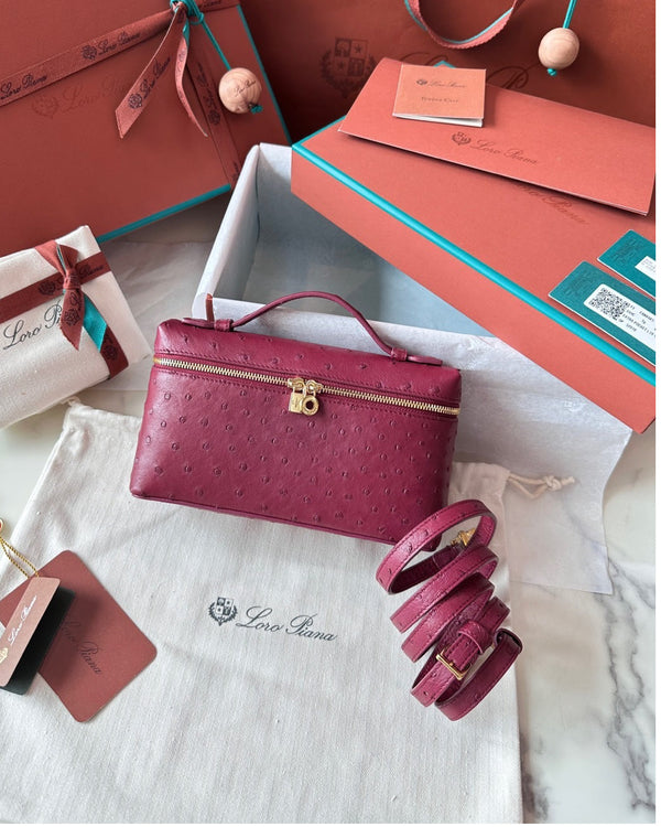 LORO PIANA EXTRA POCKET OSTRICH BURGUNDY